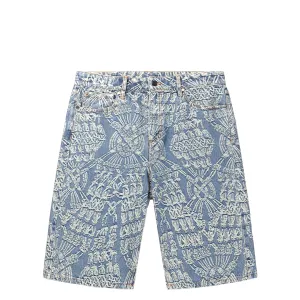 MACRAME DENIM SHORTS MID BLUE