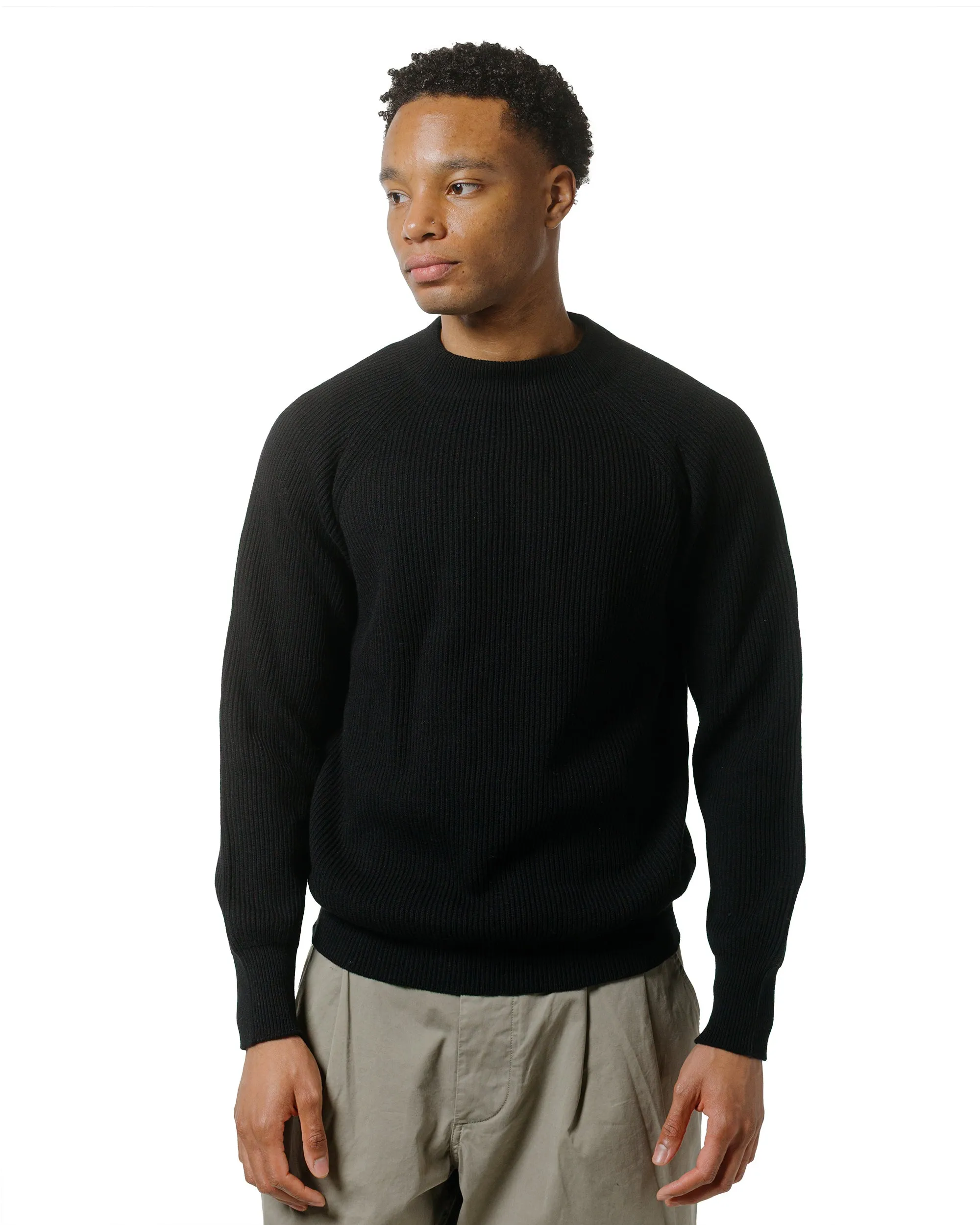 Margaret Howell Simple Rib Crew Neck Cotton Wool Black