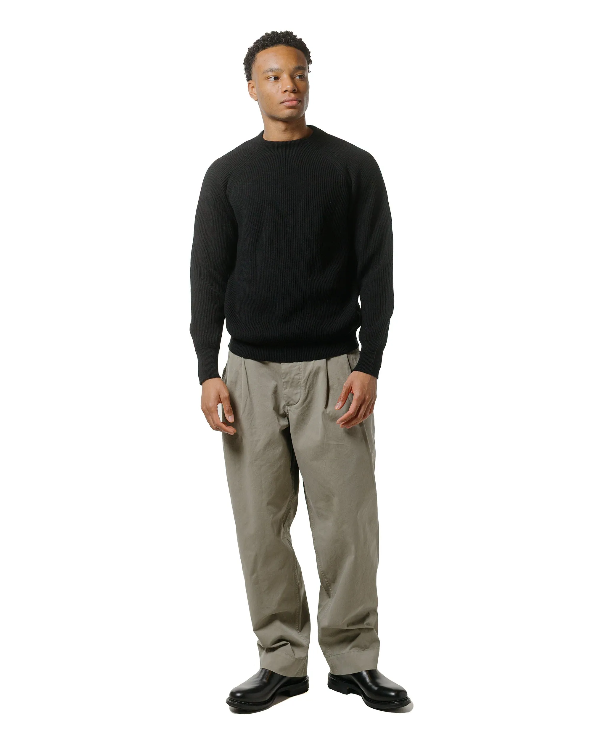 Margaret Howell Simple Rib Crew Neck Cotton Wool Black