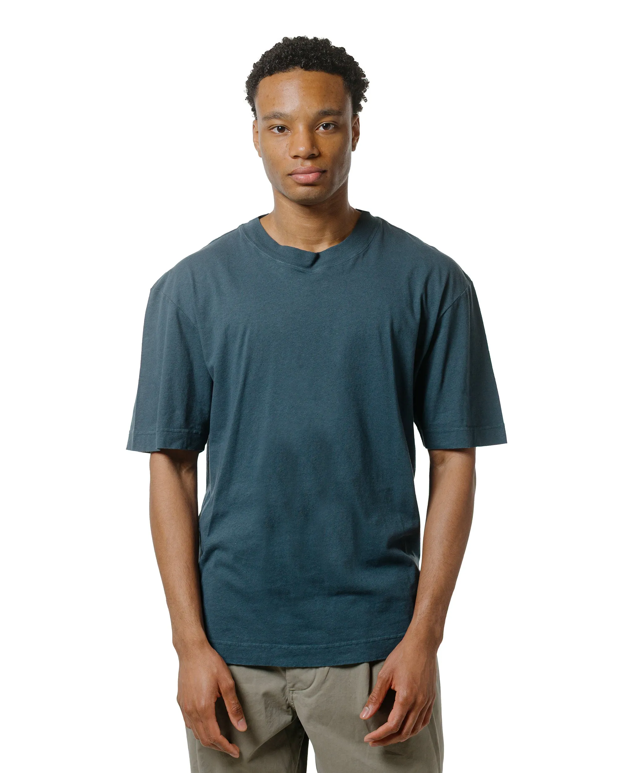 MHL Simple T-Shirt Organic Cotton Linen Jersey Mineral Blue