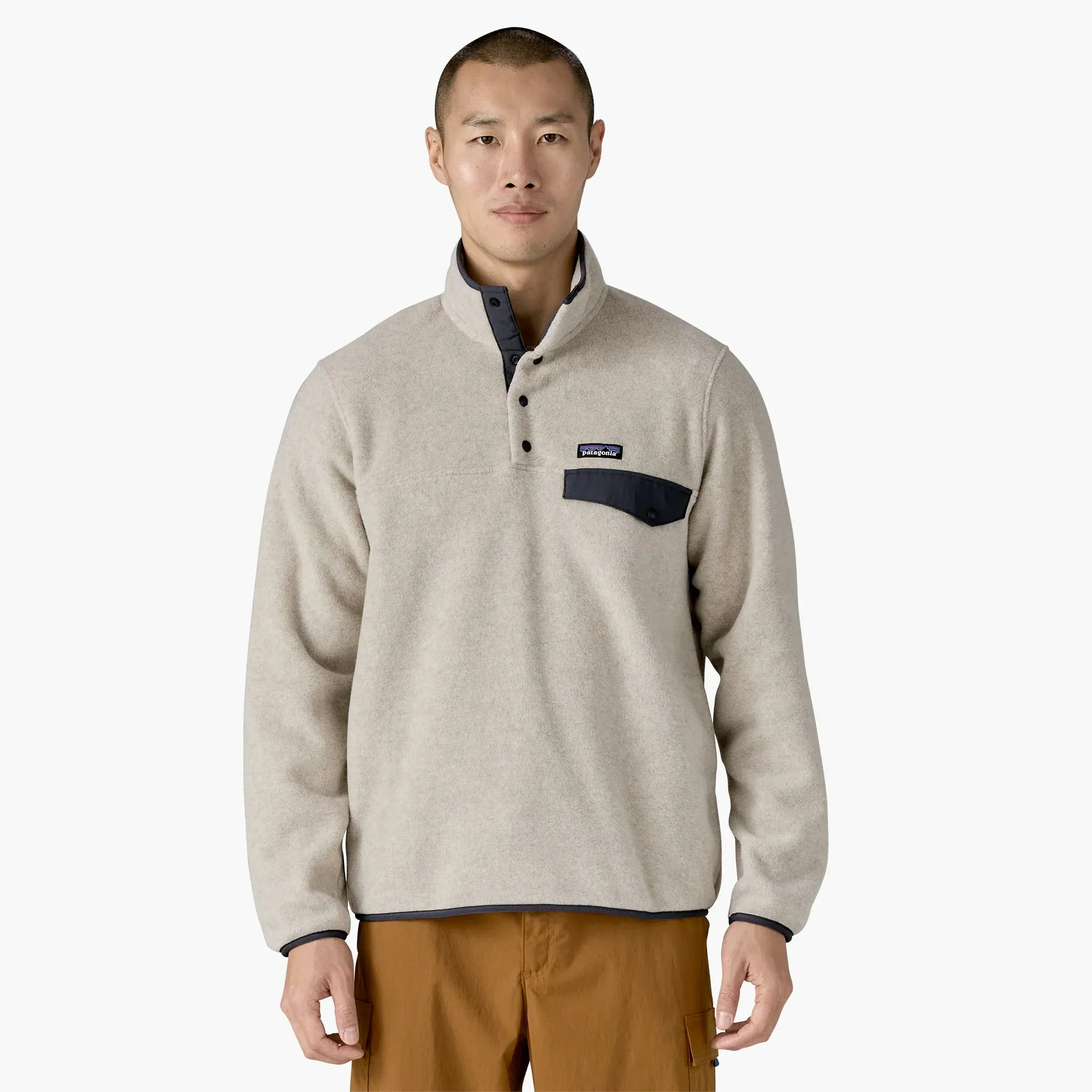 Patagonia M's LW Synch Snap-T Fleece Oatmeal Heather W/ Smolder Blue