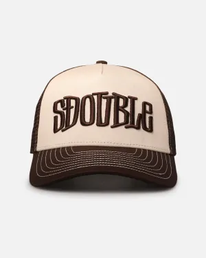 S Double Mid-Block Curved Peak Trucker Strapback Natural