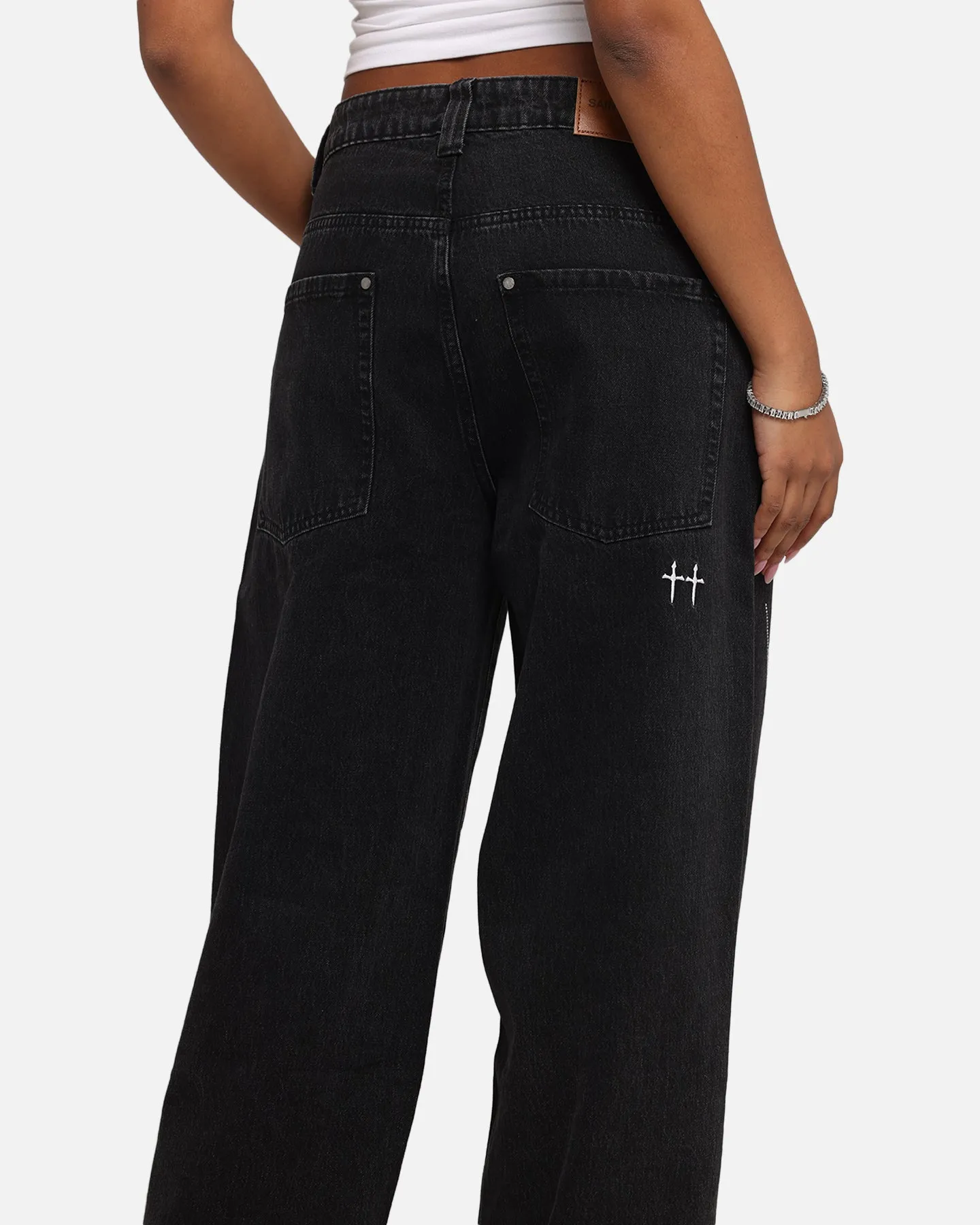 Saint Morta Amplus Tribal Rhinestone Jeans Black Shadow