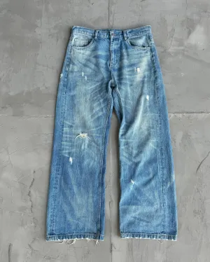 SIMPLE PROJECT WASHED DISTRESSED WIDE LEG BLUE JEANS - W32