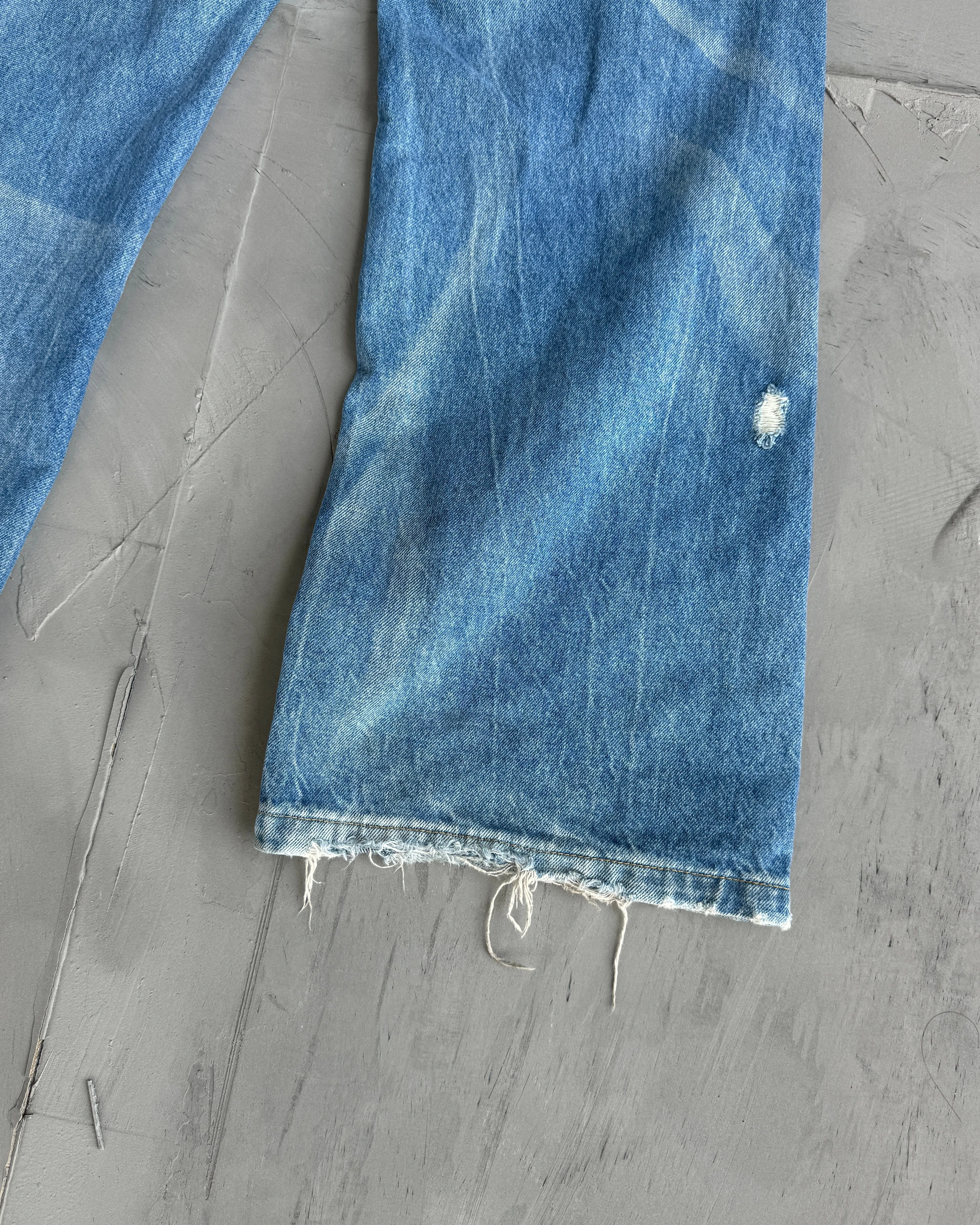 SIMPLE PROJECT WASHED DISTRESSED WIDE LEG BLUE JEANS - W32