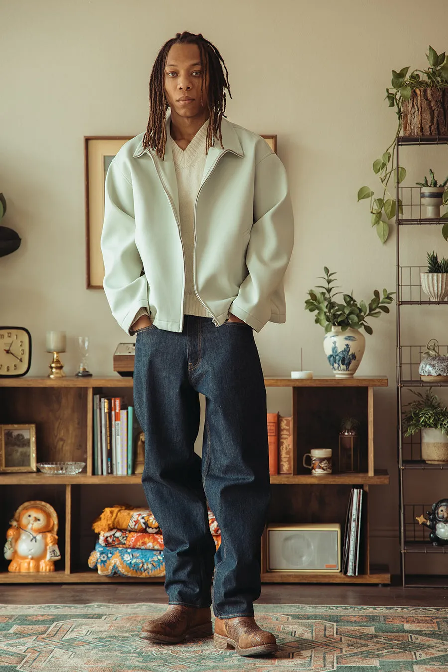 Sponge Wool Twill Zip Blouson - Pale Green