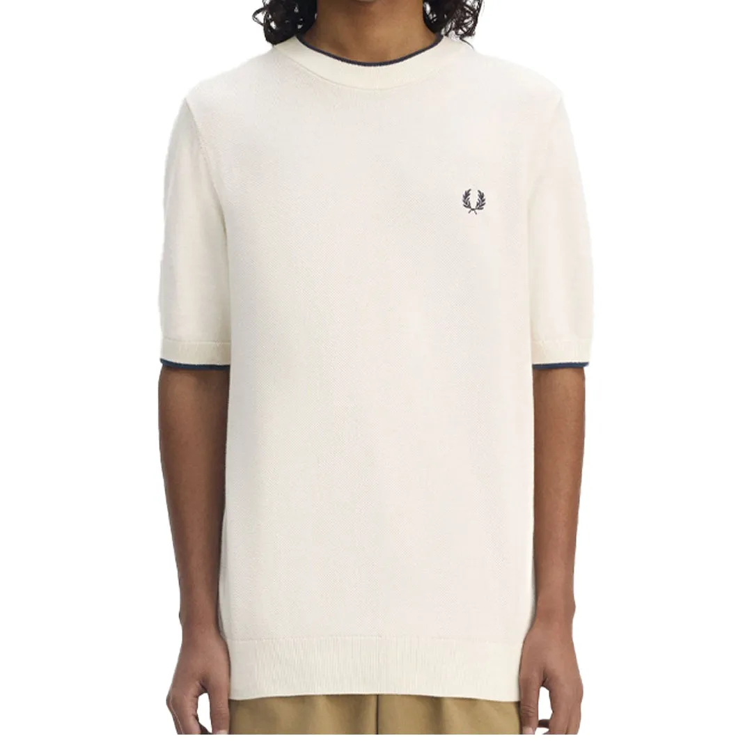 TEXTURE FRONT KNITTED T-SHIRT ECRU