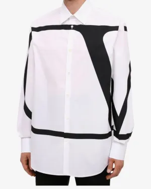 Valentino White Deconstructed VLogo Printed Cotton Shirt