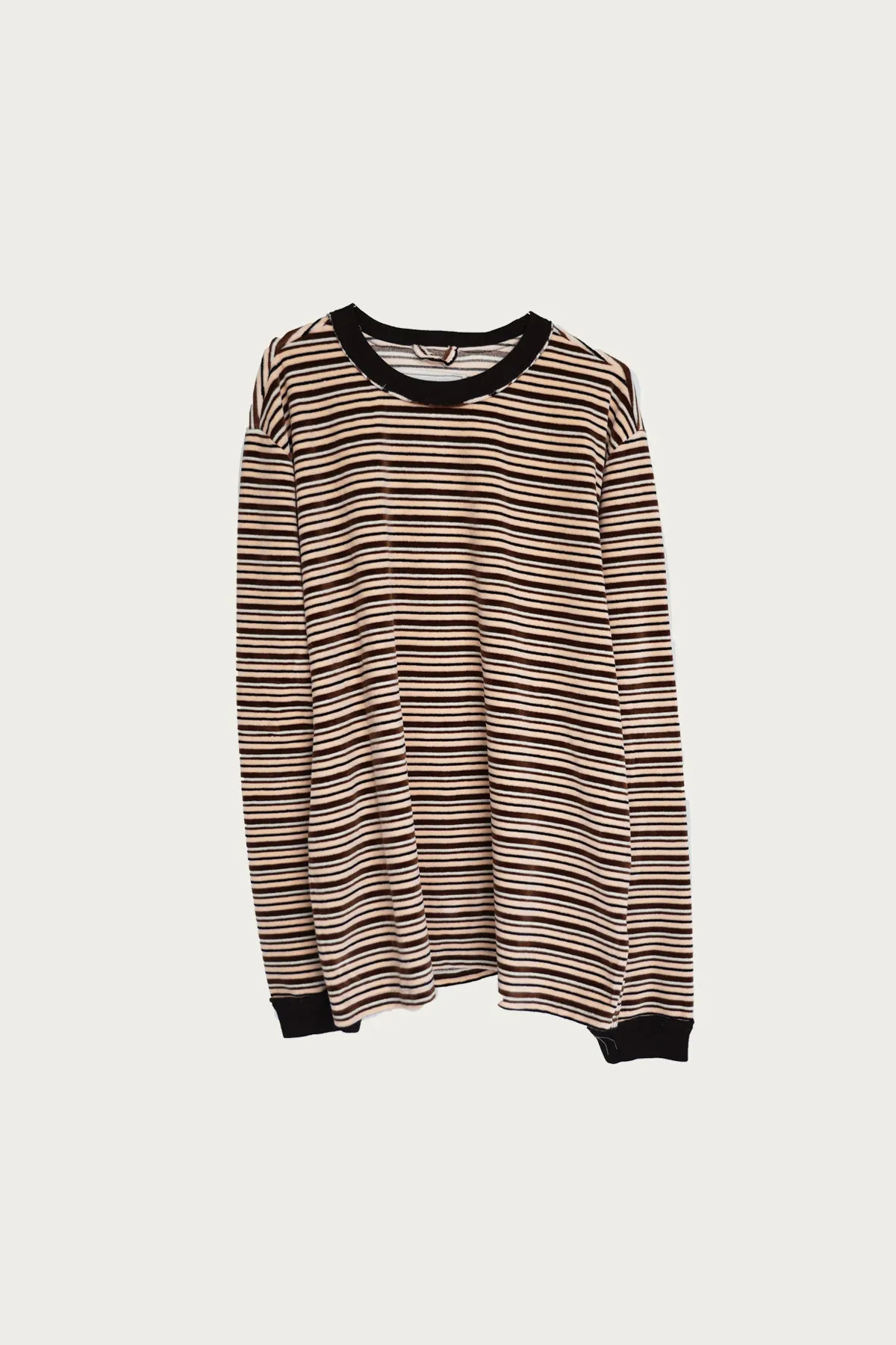 Velour Stripe Big Tee - Pink/Brown/White