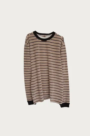 Velour Stripe Big Tee - Pink/Brown/White