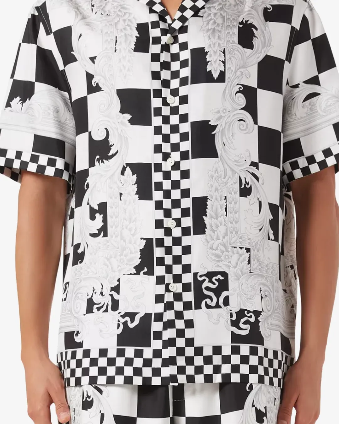 Versace Medusa Contrasto Silk Shirt in Blue and Black