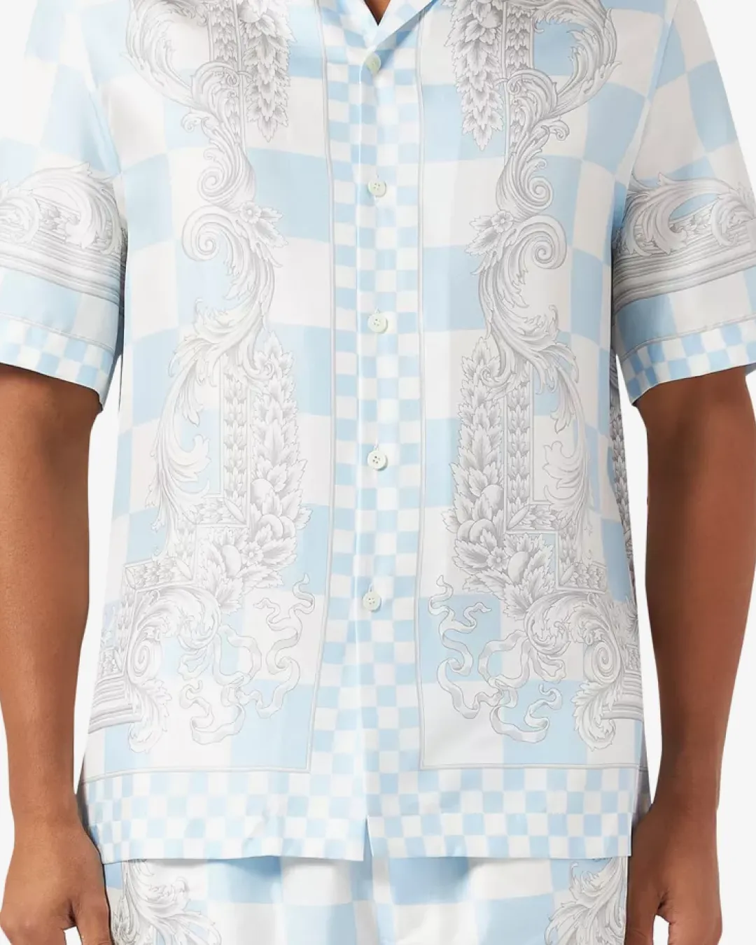 Versace Medusa Contrasto Silk Shirt in Blue and Black