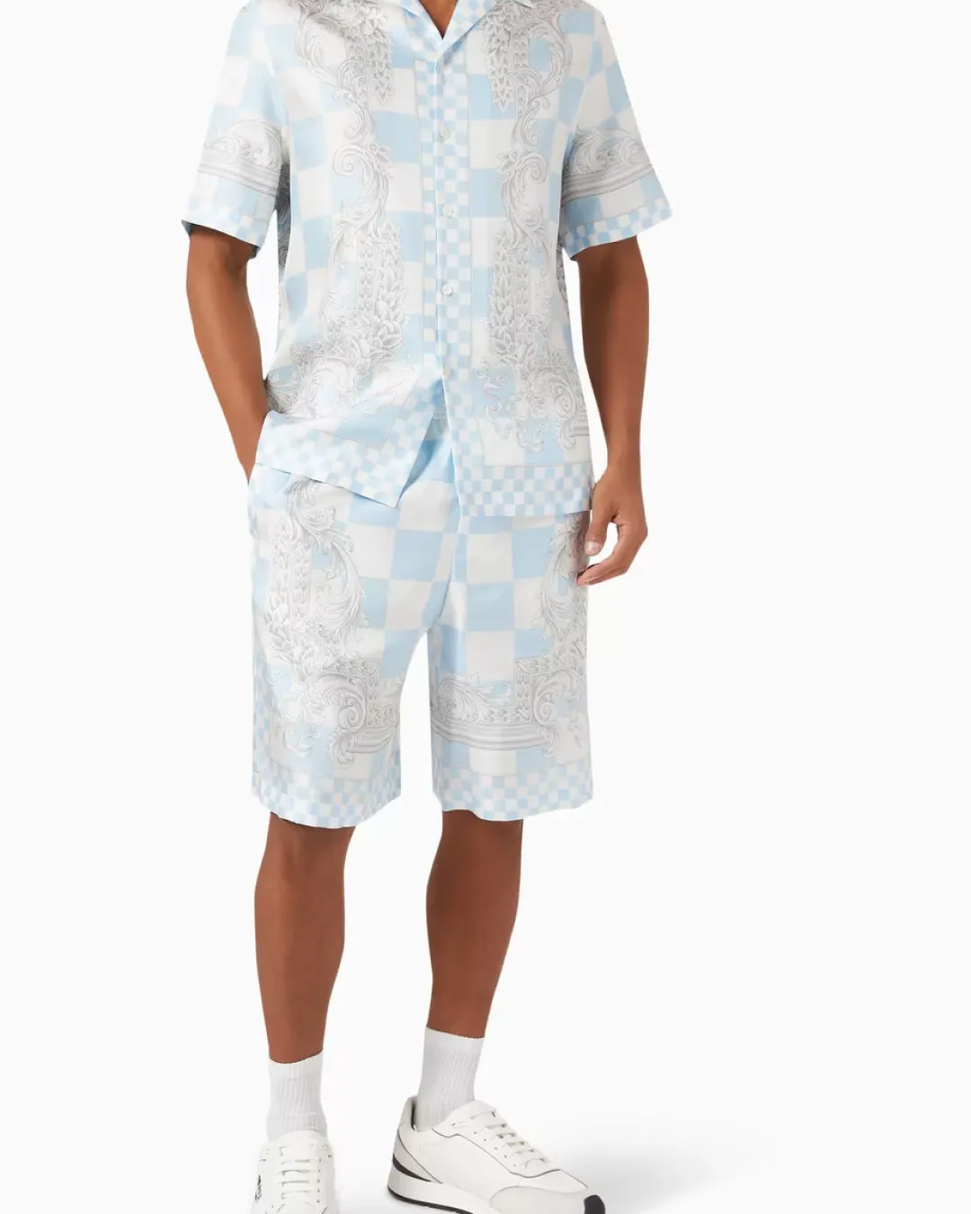 Versace Medusa Contrasto Silk Shirt in Blue and Black