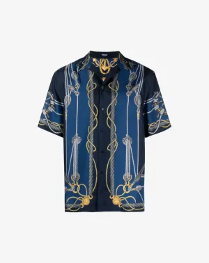 Versace Nautical-Print Short-Sleeve Silk Shirt