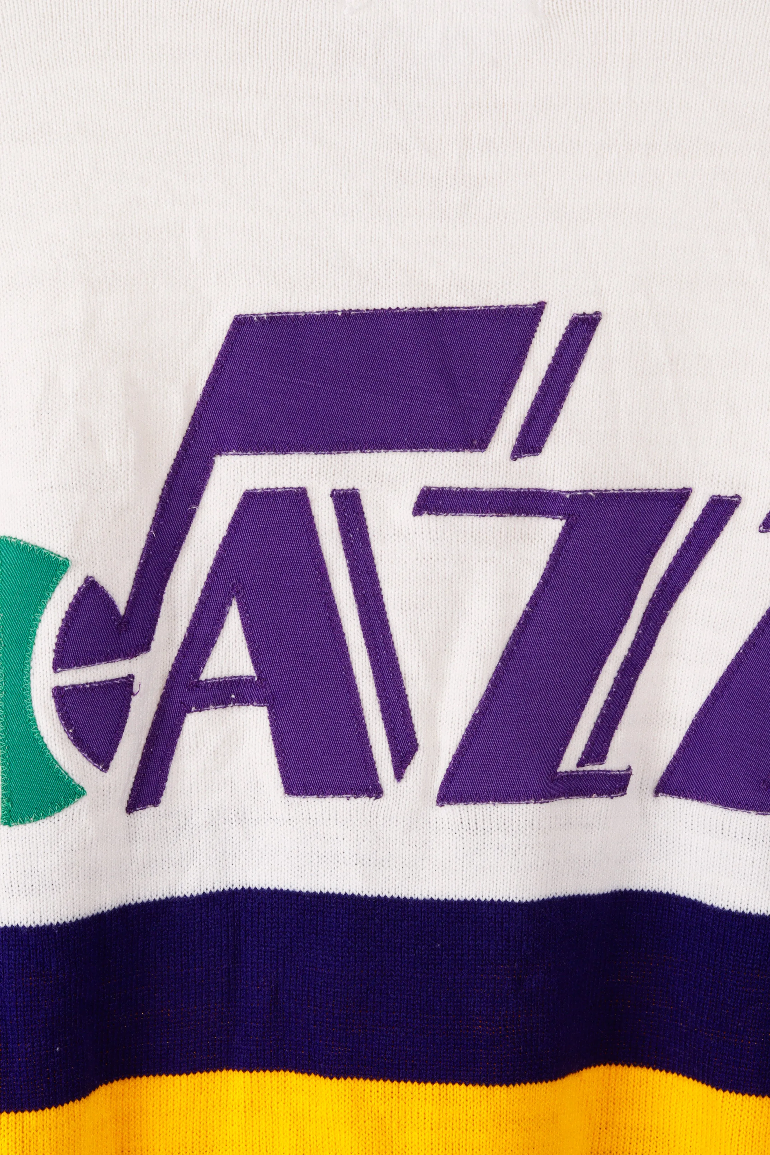 Vintage 1984-85 Sand Knit 'Bob Hansen Utah Jazz Home' Warm Up Jacket White