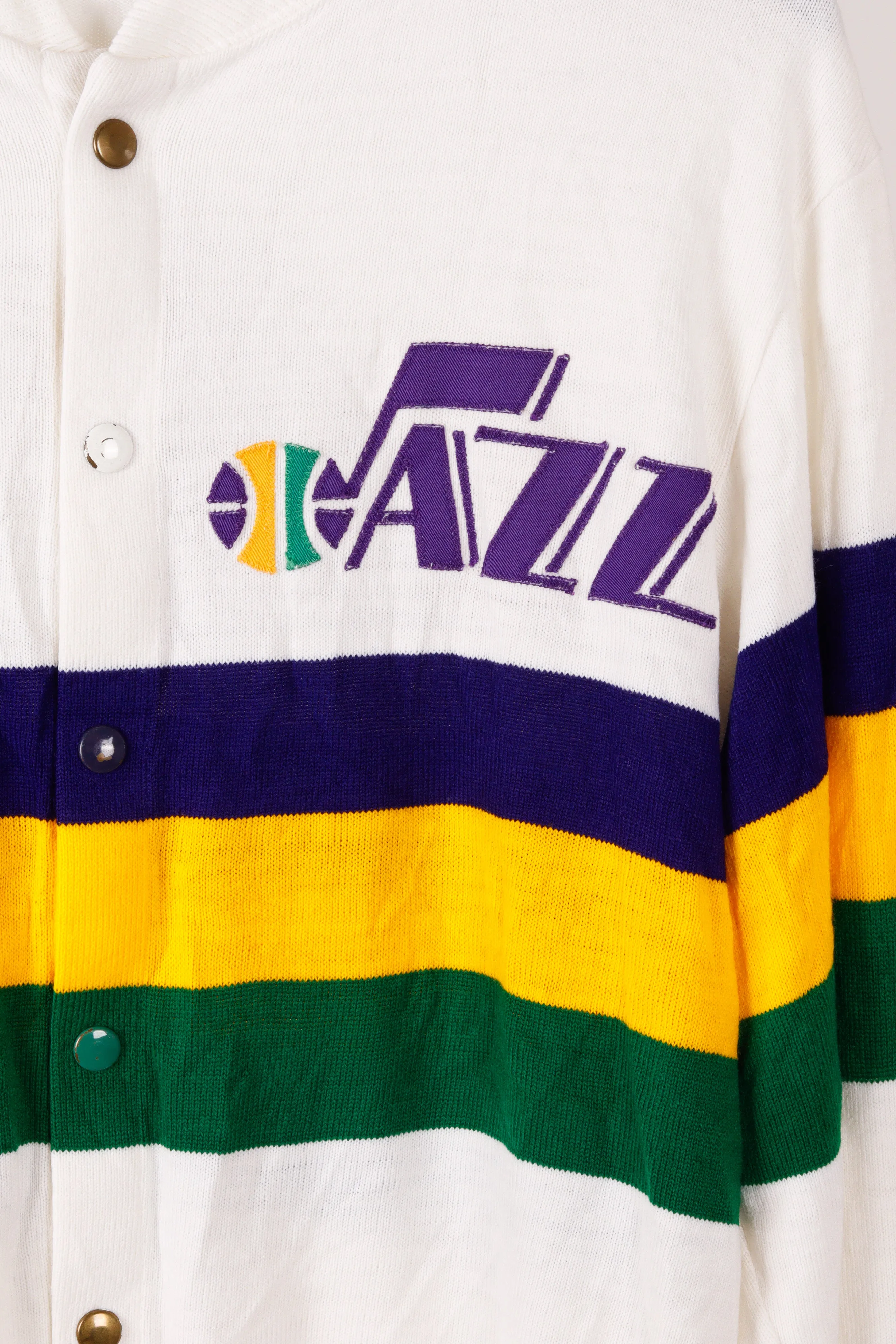 Vintage 1984-85 Sand Knit 'Bob Hansen Utah Jazz Home' Warm Up Jacket White