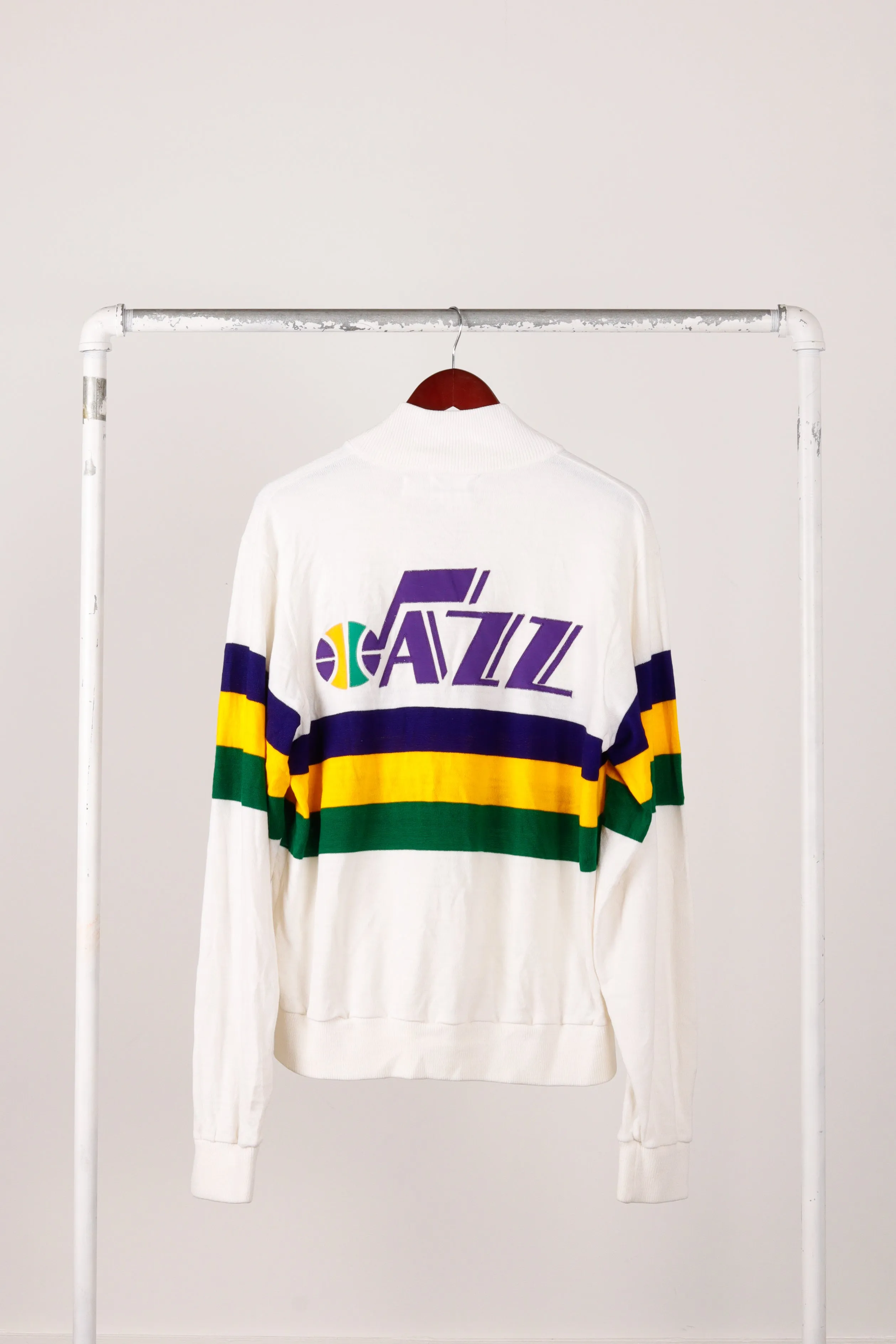 Vintage 1984-85 Sand Knit 'Bob Hansen Utah Jazz Home' Warm Up Jacket White