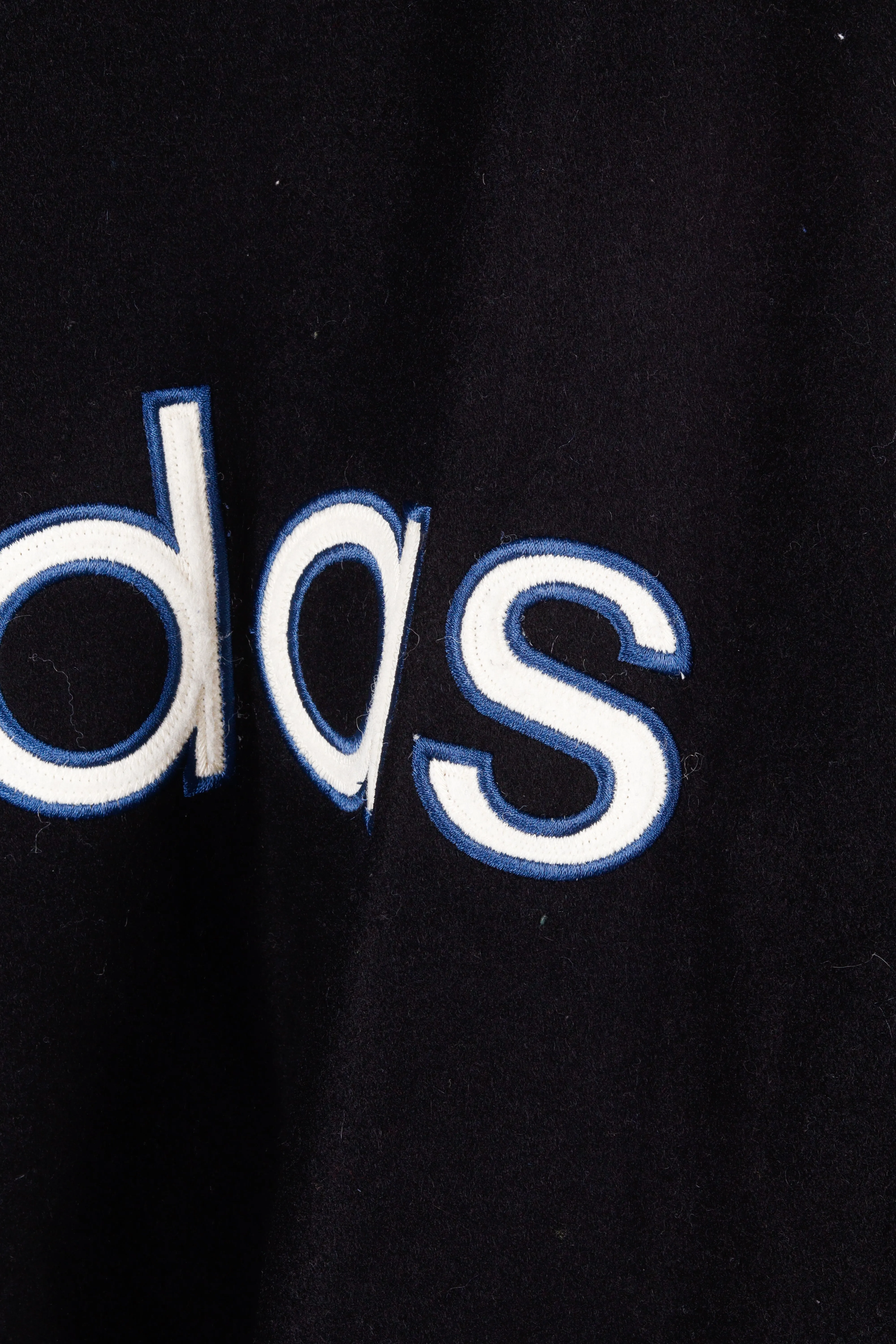 Vintage 1996 adidas 'Promo Basketball' Wool Suede Varsity Jacket Blue