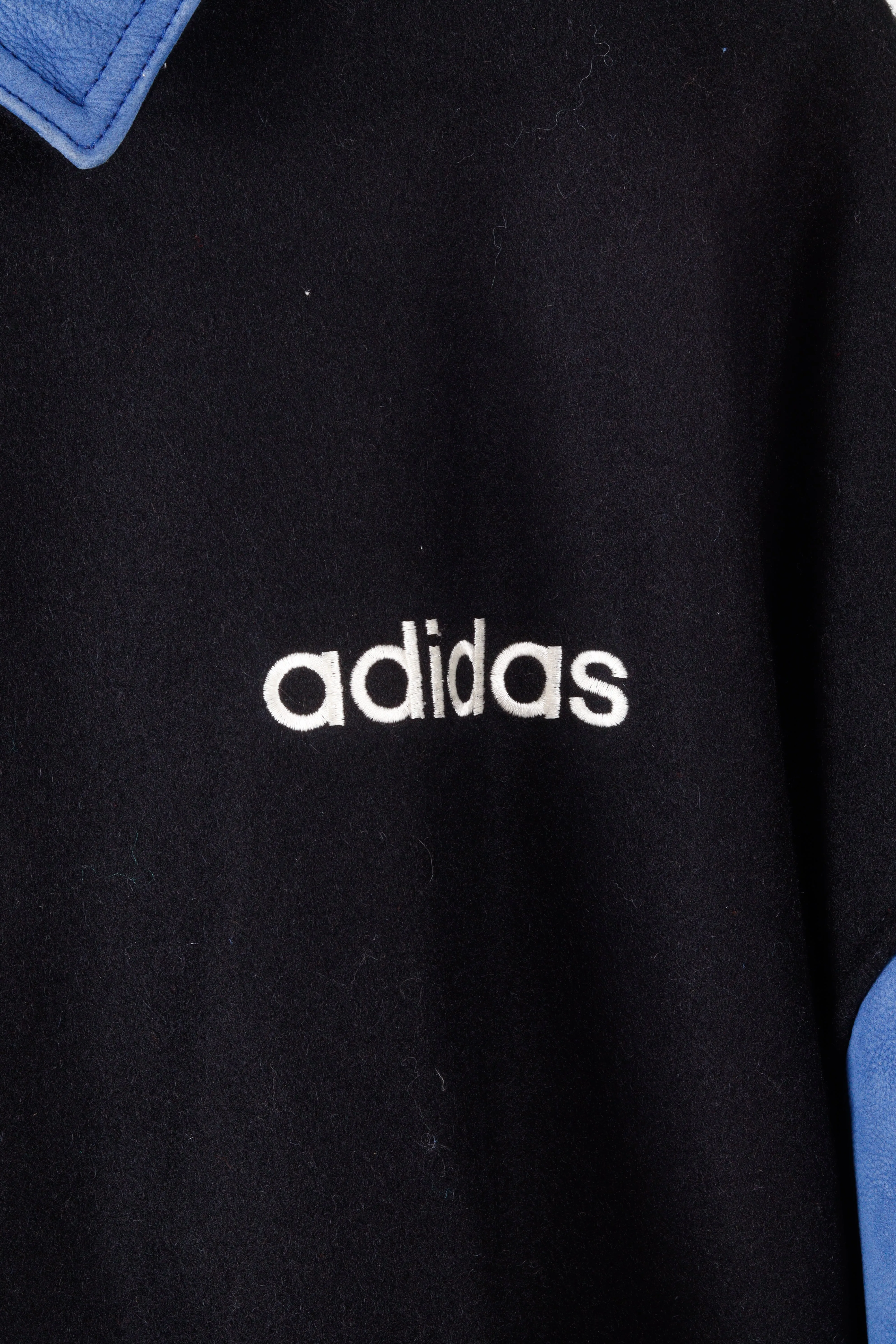 Vintage 1996 adidas 'Promo Basketball' Wool Suede Varsity Jacket Blue