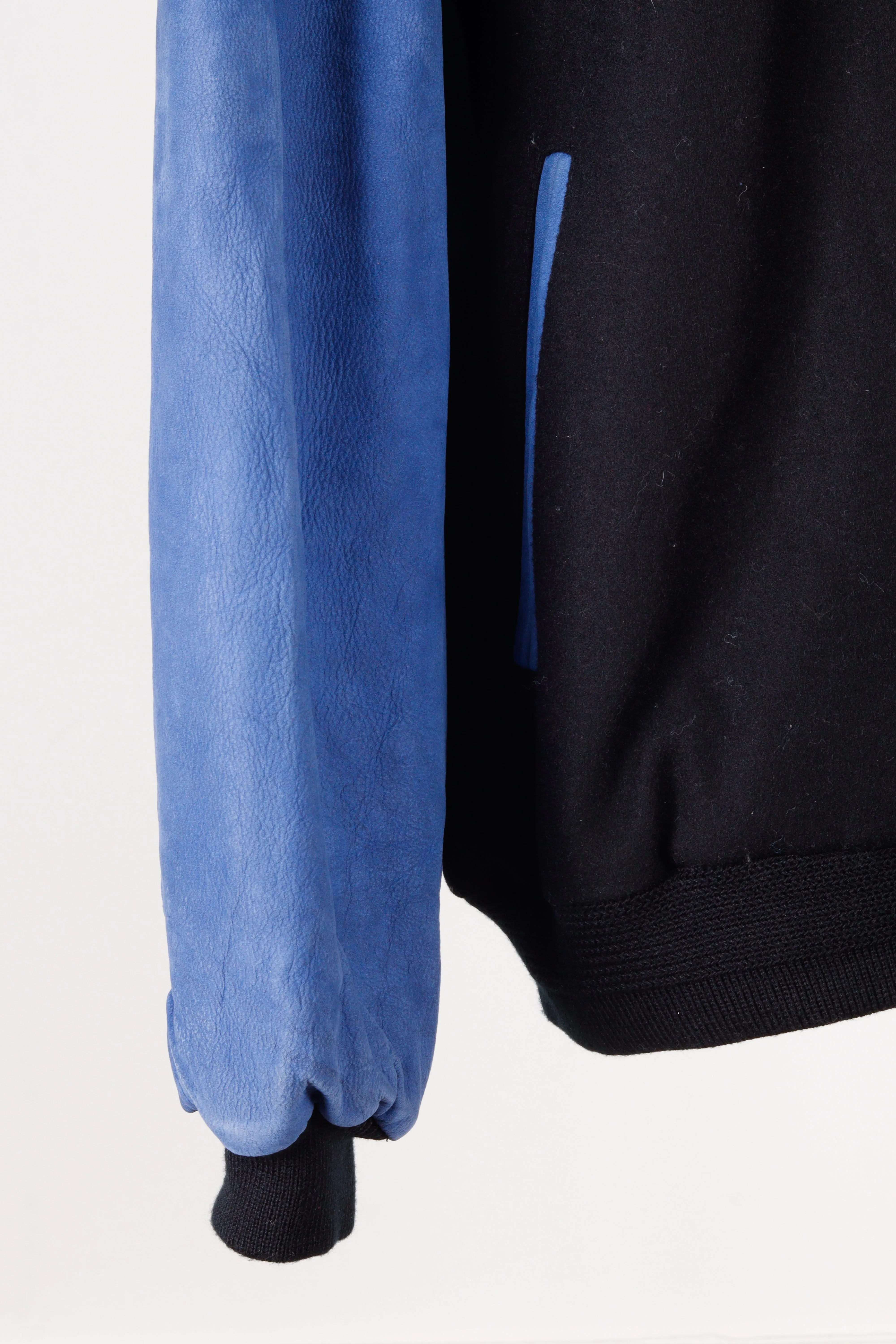 Vintage 1996 adidas 'Promo Basketball' Wool Suede Varsity Jacket Blue