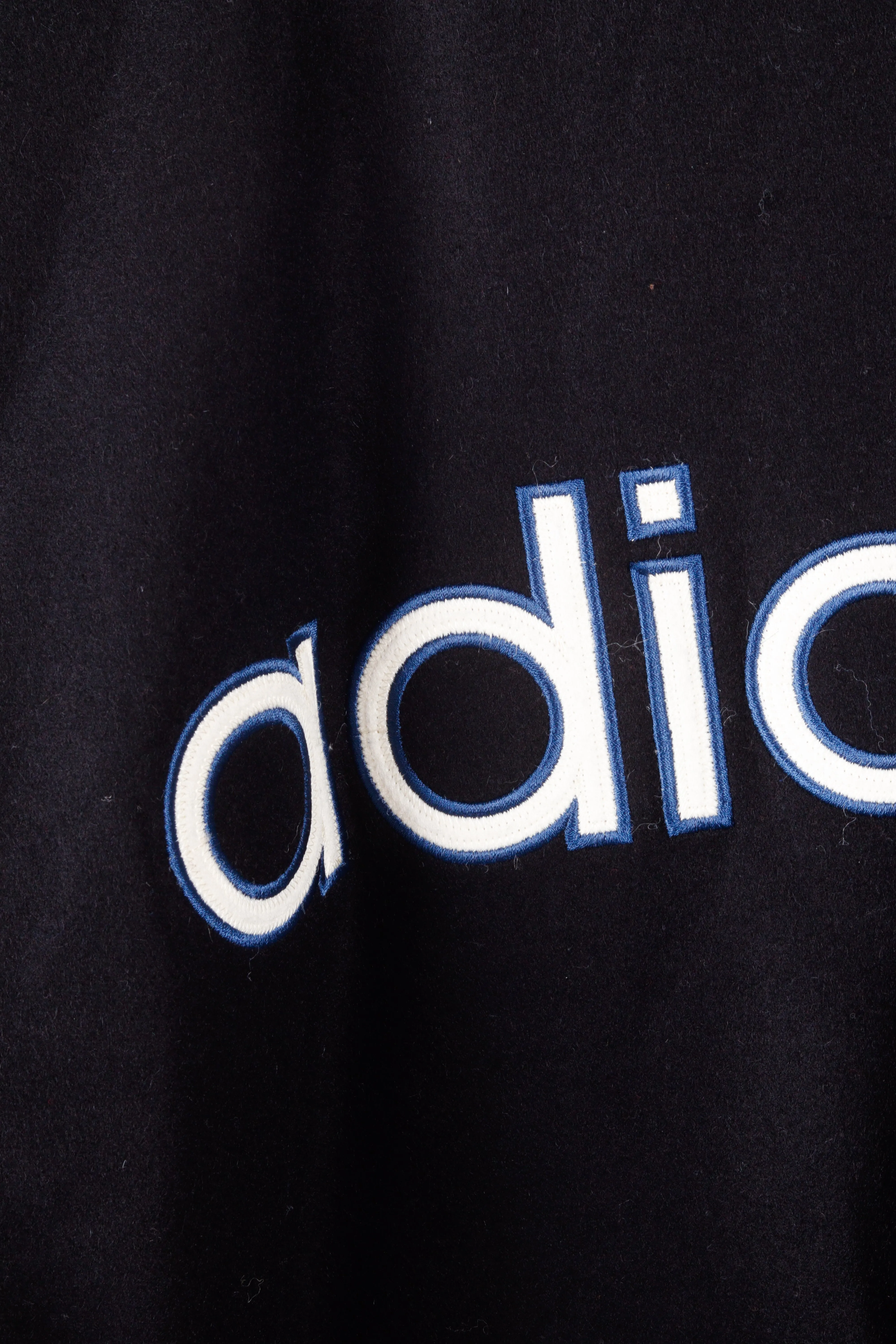 Vintage 1996 adidas 'Promo Basketball' Wool Suede Varsity Jacket Blue