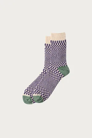 Warped Checker Crew Socks - Blueberry