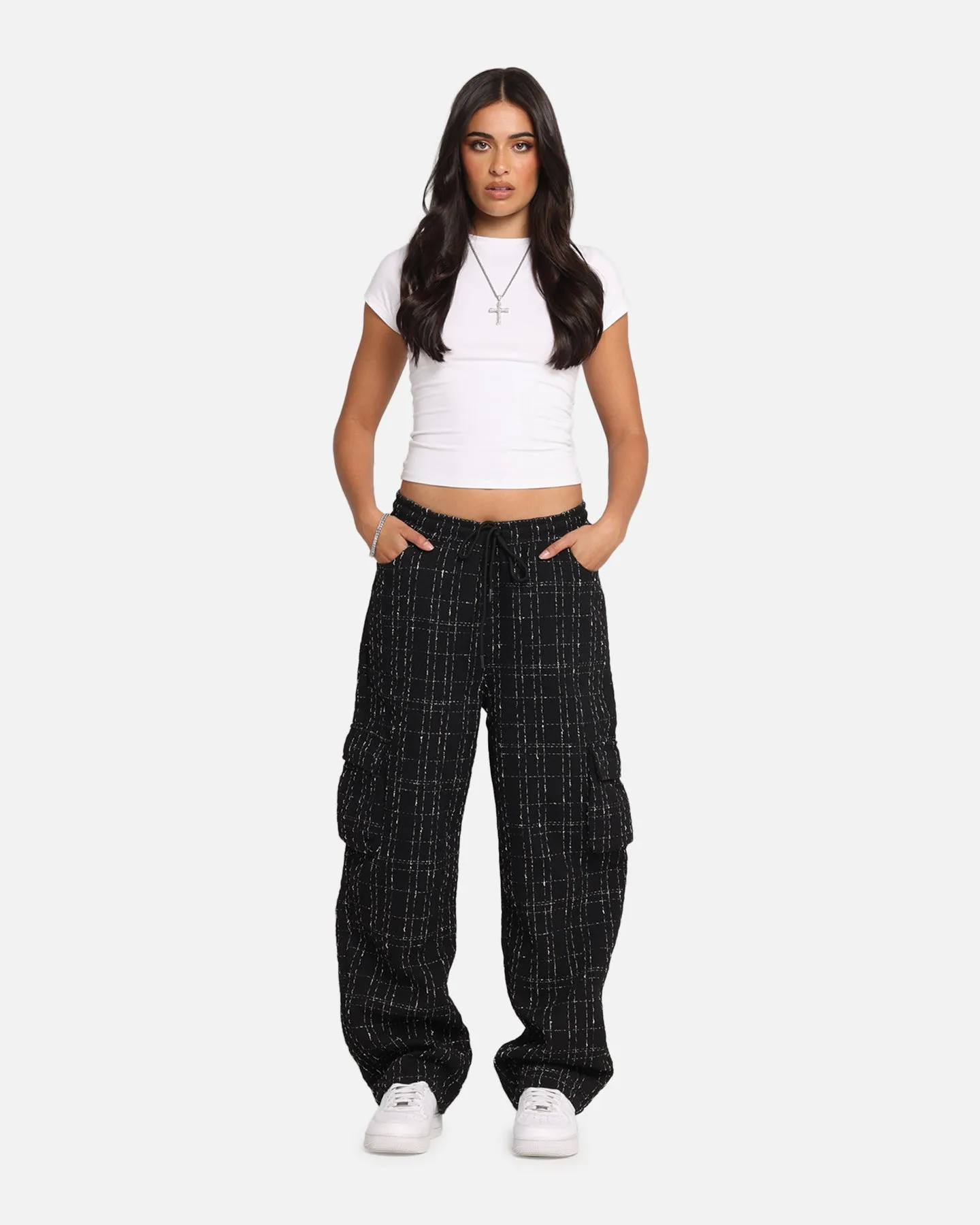 XXIII Boucle Tweed Cargo Pants Black
